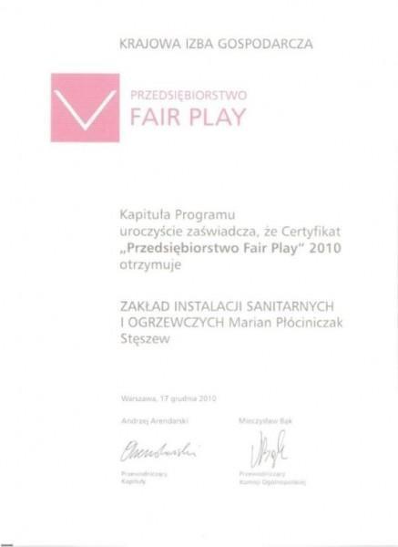 Certyfikat Fair play 2010