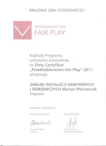 Certyfikat Fair play 2011